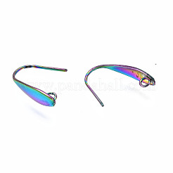 316ステンレススチールピアスフック  水平ループ付きイヤーワイヤー  虹色  17x4.5mm  穴：1.6mm  20ゲージ  ピン：0.8mm&nbsp;STAS-N098-001