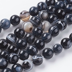 Round Dyed & Heated Natural Black Agate Beads Strands&nbsp;G-G582-8mm-07