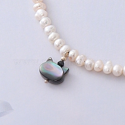 Cute Cat Head Pendant Silver Black Tourmaline Freshwater Pearl Necklace&nbsp;MQ9984
