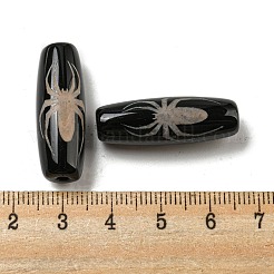 チベット風ジービーズ連売り  天然染めの瑪瑙ビーズ  ライス  ブラック  クモ柄  28.5~30x10mm  穴：2~2.5mm&nbsp;G-P526-B03