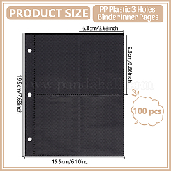 カードホルダー用PPプラスチック3穴バインダー内側ページ100個  長方形  ブラック  195x155mm&nbsp;AJEW-BC0010-92