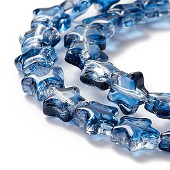 透明なガラスビーズ連  スター  プルシアンブルー  8~8.5x8~8.5x3.5~4mm  穴：1mm&nbsp;X1-GLAA-F112-02H