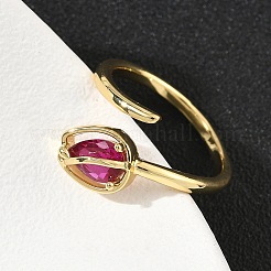 Flower Brass Micro Pave Cubic Zirconia Cuff Rings for Women&nbsp;RJEW-A069-05G-02