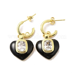 Enamel Heart Dangle Stud Earrings with Clear Cubic Zirconia&nbsp;EJEW-G327-07G