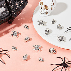 60個 4スタイル ハロウィンテーマ チベットスタイル 合金ビーズ  スカル  アンティークシルバー  10.5~15x6.5~12x6~8mm  穴：3~5mm  15個/スタイル&nbsp;FIND-HY0003-84