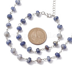 Rondelle Natural Blue Spot Jasper Links Bracelets & Necklaces Sets&nbsp;SJEW-JS01295-03