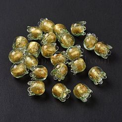 手作りの金箔ランプワークガラスビーズ  チューリップ  薄緑  9x8.5mm  穴：1.6mm&nbsp;X1-LAMP-G158-02B