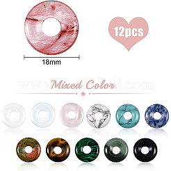 12個12スタイルの天然および合成宝石チャーム  ドーナツ/円盤  18x4.5~5.5mm  穴：5.5mm  1個/スタイル&nbsp;G-BC0001-19