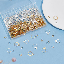 200 個 2 色の真鍮フレンチフックピアスパーツ  ループと丸カン200個付き  ゴールデン＆シルバー  16x13x1.8mm  穴：1.9mm  ピン：0.6mm  100個/カラー&nbsp;FIND-AR0004-93