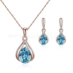 Teardrop Alloy Glass Pendant Necklaces & Stud Dangle Earrings Sets for Women&nbsp;WGD12E0-02