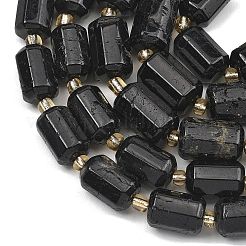 天然石ブラックトルマリンビーズ連売り  多面カット  コラム  シードビーズで  13.5~15.5x9.5~10.5x9.5~10.5mm  穴：1mm  約22~24個/連  15.35''（39cm）〜16.34''（41.5cm）&nbsp;G-D103-A05