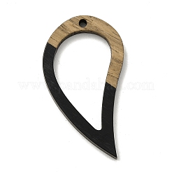 不透明な樹脂と木製のペンダント  ティアドロップチャーム  ブラック  37x22x3mm  穴：1.6mm&nbsp;WOOD-F012-03