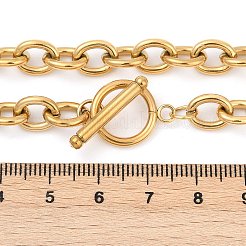 304ステンレススチール製チャンキーアズキチェーンネックレス（女性用）  トグル留め金付き  ゴールドカラー  17.01インチ（43.2cm）&nbsp;NJEW-Z072-02G
