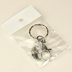 チベット風の翼のキーホルダー  鉄のキークラスプパーツと合金回転式ナスカン付き  アンティークシルバー  90mm&nbsp;KEYC-JKC0009-06