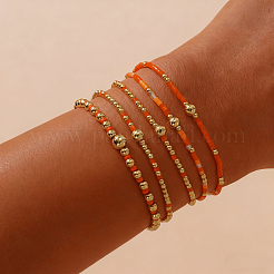 5Pcs 5 Styles Bohemian Style Glass Seed Bead & Brass Beads Stretch Bracelets Set for Women&nbsp;XX3462-5