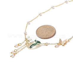 Alloy Enamel Flower & Brass Butterfly Pendant Necklace&nbsp;NJEW-JN04267