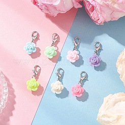 花のアクリルペンダント装飾  合金製カニカン付き  プラチナ  25mm&nbsp;HJEW-JM04013-02