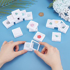 透明窓付きプラスチック製ルースダイヤモンドボックス15個  内側のベルベットと  正方形  ホワイト  40x40x15mm&nbsp;OBOX-HY0001-02A