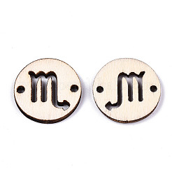 未完成の天然ポプラ材リンクコネクター  レーザー切断  星座とフラットラウンド  蠍座  19.5x2.5mm  穴：2mm&nbsp;LS-WOOD-S045-139A-07