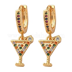 Wine Glass Brass Micro Pave Cubic Zirconia Dangle Hoop Earrings&nbsp;EJEW-F384-16G-02