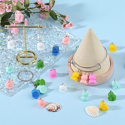 49個7スタイル不透明樹脂ペンダント  3Dカエルチャーム  304ステンレススチールループ付き  ミックスカラー  19.5~20x14~15.5x15mm  穴：1.8~2mm  7個/スタイル&nbsp;RESI-SZ0003-47