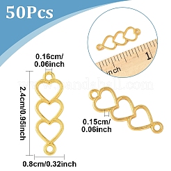 合金コネクタチャーム50個。  トリプルハートリンク  ライトゴールド  24x8x1.5mm  穴：1.6mm&nbsp;PALLOY-YW0003-2KCG