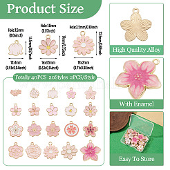 40個20スタイルアロイエナメルペンダント  花のチャーム  ピンク  9~27.5x12~25x1~3mm  穴：1.2~2.5mm  2個/スタイル&nbsp;ENAM-TA0004-04