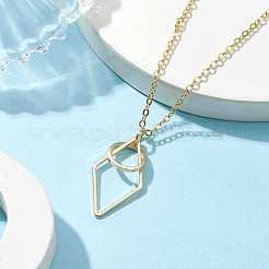 Brass Round with Rhombus Pendant Necklace&nbsp;NJEW-JN04698