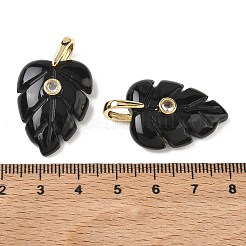 天然石オブシディアンペンダント  葉  ゴールドカラー  33mm  ペンダント：27x20x8mm  穴：6x6.5mm&nbsp;GG-CBA105B-01C-G
