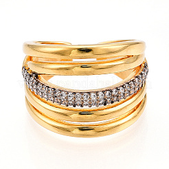 Brass Micro Pave Clear Cubic Zirconia Cuff Rings for Women&nbsp;KK-T074-09G