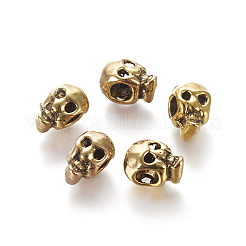 チベット風合金ビーズ  スカル  アンティーク黄金  12x8x8mm  穴：4mm&nbsp;PALLOY-WH0065-61AG