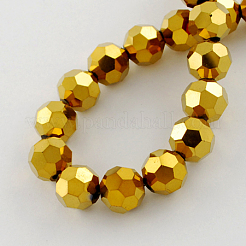 電気メッキガラスビーズ連売り  多面カット  ラウンド  黄金メッキ  8x7mm  穴：1mm  約64~67個/連  18.50~19.69インチ（47~50cm）&nbsp;EGLA-R042-8mm-03