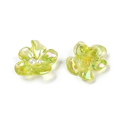 AB カラー透明エポキシ樹脂 & ABS パールデコデンカボション  スチールビーズ付きの花  緑黄  20x23x7.5mm&nbsp;CRES-S367-18A