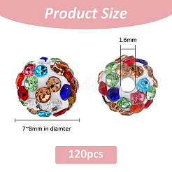 ラインストーン粘土パヴェビーズ120個  ラウンド  ミックスカラー  7~8mm  穴：1.6mm&nbsp;CLAY-FH0001-27A