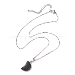 2Pcs 2 Style Crescent Moon Natural Larvikite & Quartz Crystal Pendant Necklaces&nbsp;NJEW-JN04642