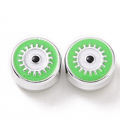 CCBプラスチックヨーロピアンビーズ  大穴ビーズ  ナザールボンジュウ付きフラットラウンド  薄緑  12x11.5x7.5mm  穴：4.8mm&nbsp;CCB-B001-02G