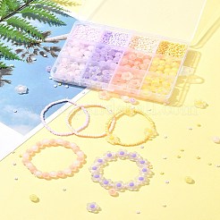 4色3スタイルのDIYジュエリービーズキット  丸いガラスの種、丸いフロスト加工のフラワーアクリルビーズを含む  ミックスカラー  3~12x3~12.5x2~7mm  穴：0.8~2.5mm&nbsp;DIY-FS0006-58