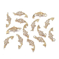 真鍮製マイクロクリアキュービックジルコニアペンダント  長持ちメッキ  魚の形  18KGP本金メッキ  23.5x8x4.5mm  穴：3.5mm&nbsp;ZIRC-F120-044G