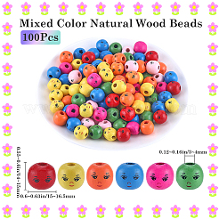 スプレー塗装された天然木ビーズ200個  顔を丸める  ミックスカラー  13.5x13mm  穴：4mm&nbsp;WOOD-GF0002-20