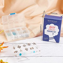 青い海をテーマにしたイヤリングのDIY製作キット  合金ペンダント＆リンク＆ビーズ＆ビーズキャップを含む  ガラスパールビーズ  真鍮製のピンとイヤリングのフック  アンティークシルバー  ペンダント & リンク & ビーズ: 20 個/セット&nbsp;DIY-SC0017-90