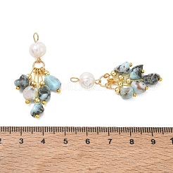 Natural Larimar & Natural Freshwater Pearl Tassel Pendants&nbsp;PALLOY-JF06023