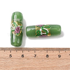 手作りのフォイルのガラスビーズ  バラの花が飾られた柱  ミックスカラー  29~30x10~10.5mm  穴：1.4mm&nbsp;LAMP-K039-36