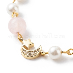 Clear Cubic Zirconia Moon and Star Link Bracelet with Brass Chains&nbsp;BJEW-JB08789
