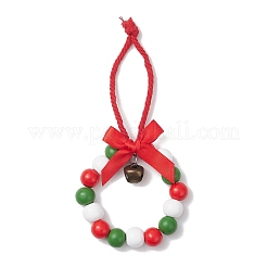 Wood Beads Christmas Wreath Pendant Decoration&nbsp;HJEW-JM03829-03