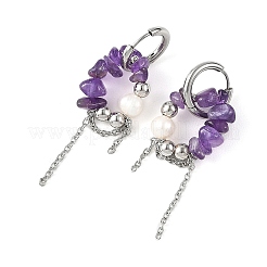 Natural Amethyst Chips Drop Earrings&nbsp;EJEW-TA00817-02
