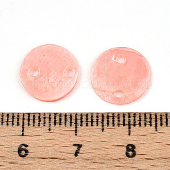 スプレー塗装された天然カピス貝のコネクタチャーム  ディスクリンク  ミスティローズ  11~11.5x0.5~1.5mm  穴：1.2~1.6mm&nbsp;SSHEL-N039-03D
