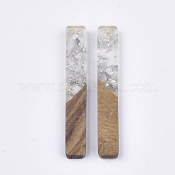 レジン＆ウォールナットウッドのビッグペンダント  銀箔で  長方形  銀  51.5x7.5x3mm  穴：1.8mm&nbsp;RESI-S358-39I