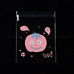 ハロウィンテーマのプラスチック耐熱皿バッグ  粘着式  チョコレート用  キャンディ  クッキー  正方形  カボチャ  130x100x0.05mm  内径：100x100mm  100個/袋&nbsp;ABAG-F007-03A