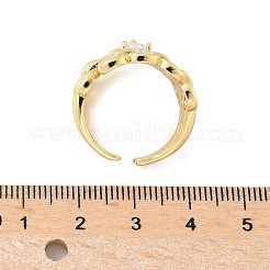 真鍮マイクロパヴェキュービックジルコニアカフスリング  パールフラワーダブルリング  18KGP本金メッキ  17.5mm&nbsp;RJEW-D307-03G