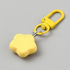 樹脂ペンダントキーホルダー  合金回転式ナスカン付き  笑顔の模様の星  きいろ  61mm&nbsp;KEYC-WH0053-024A-05